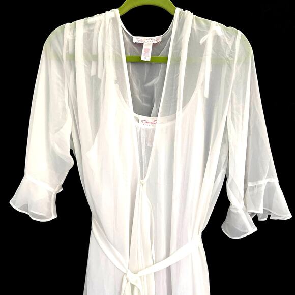 Oscar de la Renta Pink Label women’s sexy sheer chemise and robe set - Picture 1 of 12